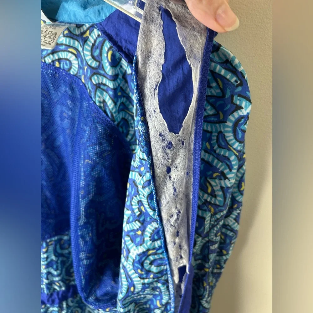 Nike Windbreaker Jacket Women’s‎ S Blue Zip Front Graphic Print Hooded VTG 90s